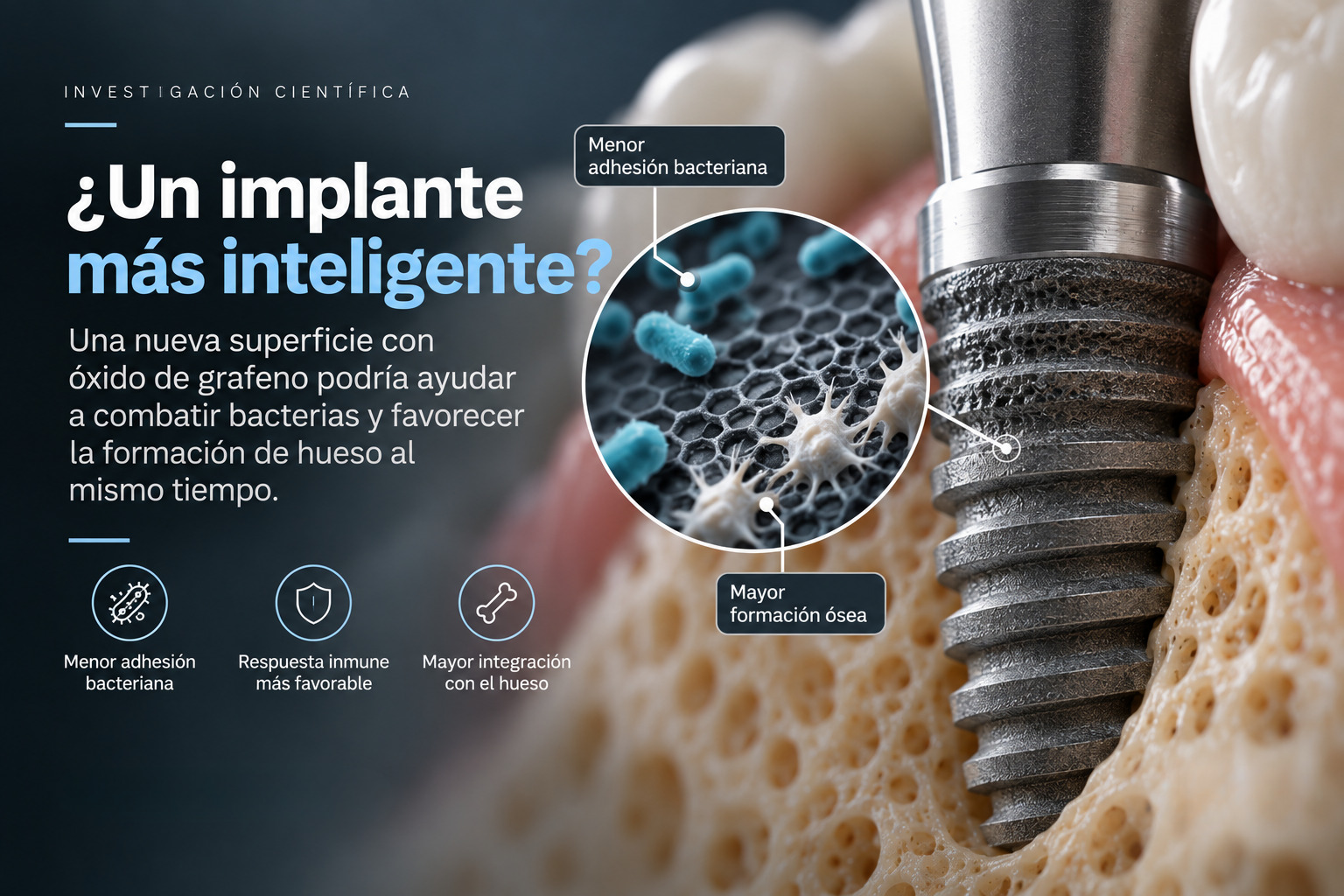 ¿Un implante capaz de combatir bacterias y formar hueso al mismo tiempo?
